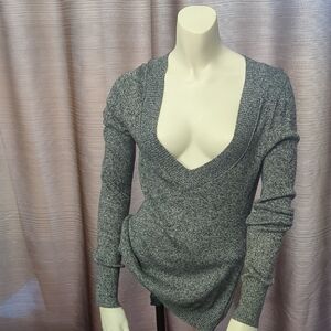 Express Heather Gray Deep V-Neck Sweater